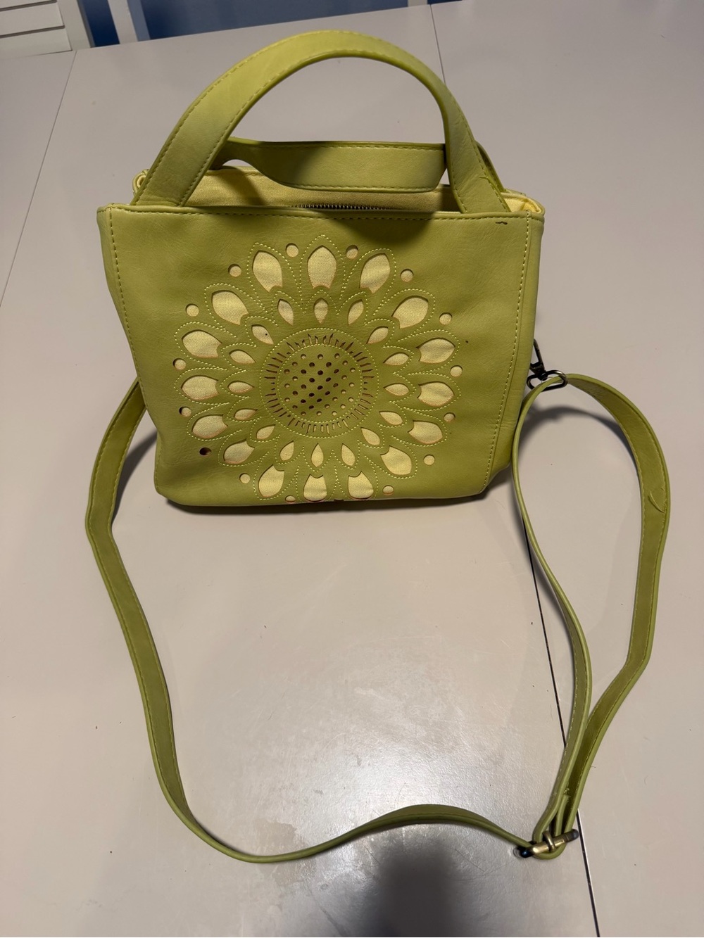 Joy Susan Lime Green Cutout Floral Crossbody Bag